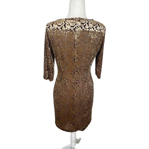 Crushed Velvet Burnout Floral Dress Brown Gold Women's Sz Small Y2K Whimsigoth - Picture 6 of 15
